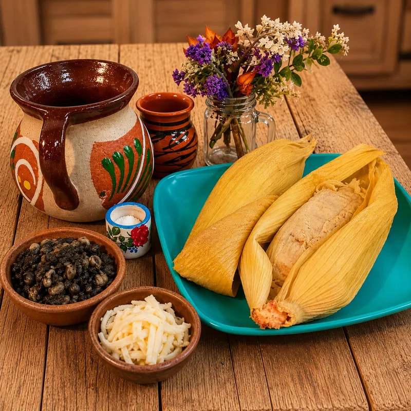 Tamal vegetariano de huitlacoche con queso oaxaca, Kilotzin